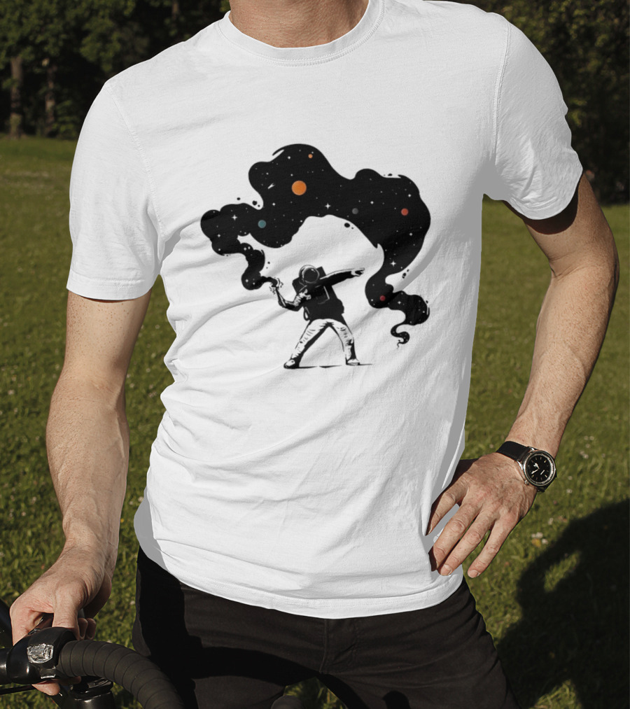 Astronaut Hurling Colorful Galaxy Nebula Space Visualization T-Shirt