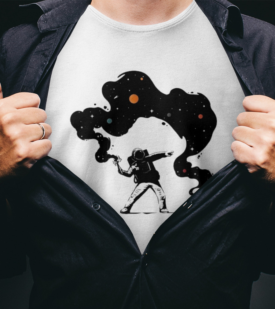 Astronaut Hurling Colorful Galaxy Nebula Space Visualization T-Shirt