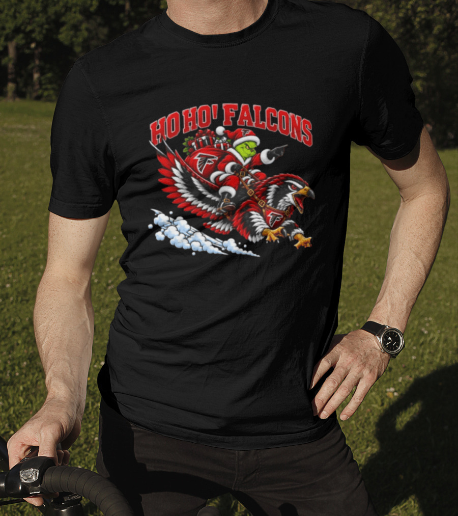 Ho Ho Falcons Grinch Santa Atlanta Christmas Football T-Shirt