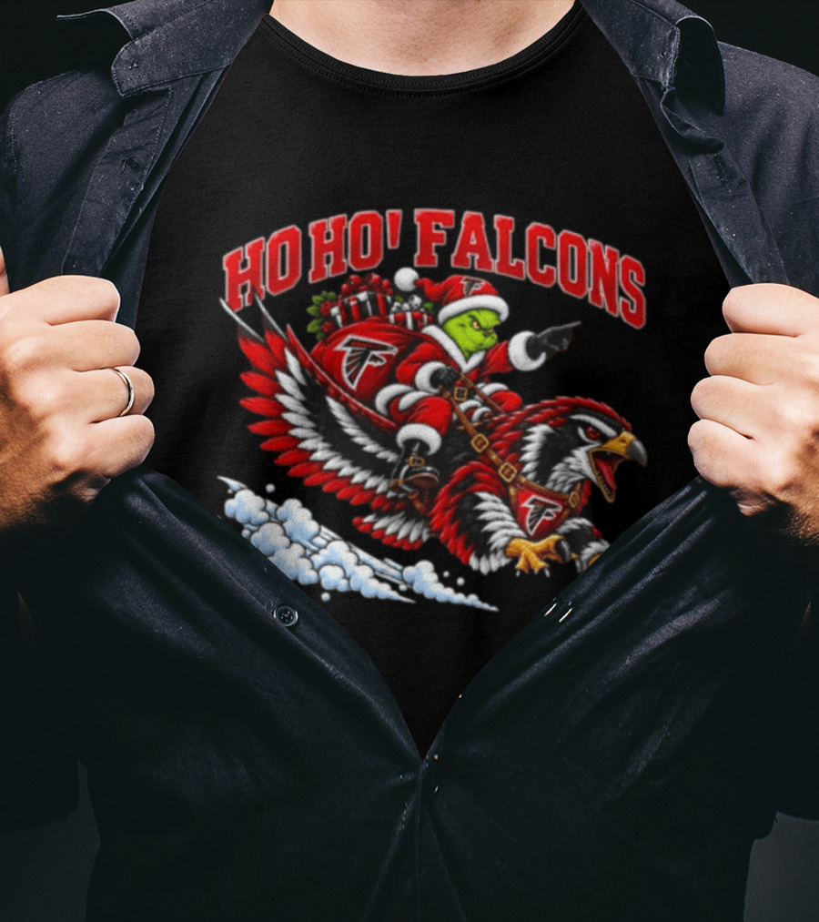 Ho Ho Falcons Grinch Santa Atlanta Christmas Football T-Shirt