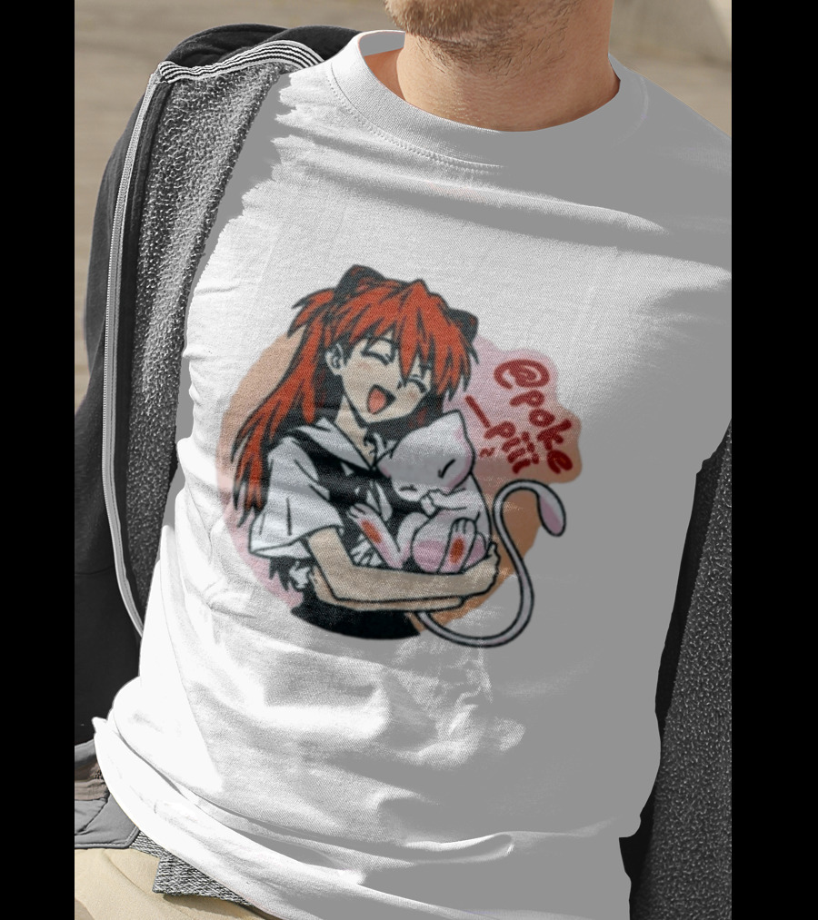Asuka Langley Soryu With Mew Pokémon Evangelion Crossover @poke_piii T-Shirt