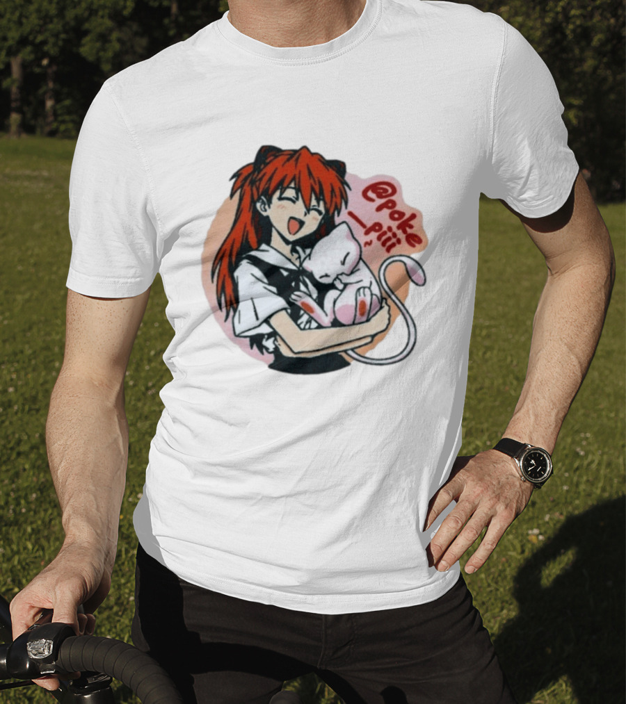 Asuka Langley Soryu With Mew Pokémon Evangelion Crossover @poke_piii T-Shirt