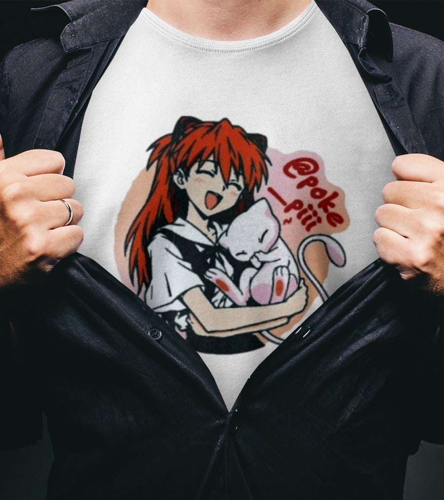 Asuka Langley Soryu With Mew Pokémon Evangelion Crossover @poke_piii T-Shirt