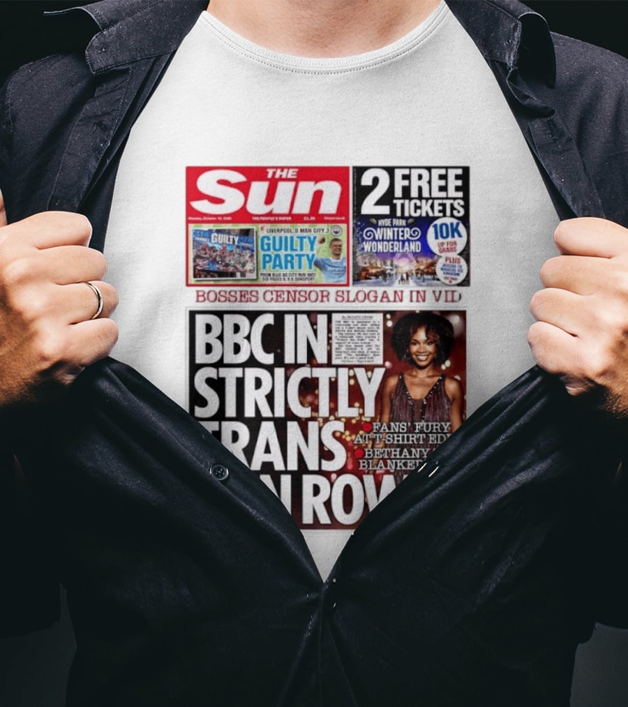 The Sun BBC In Strictly Trans Ban Row Bosses Censor Slogan Bethany Top Blanked Out T-Shirt