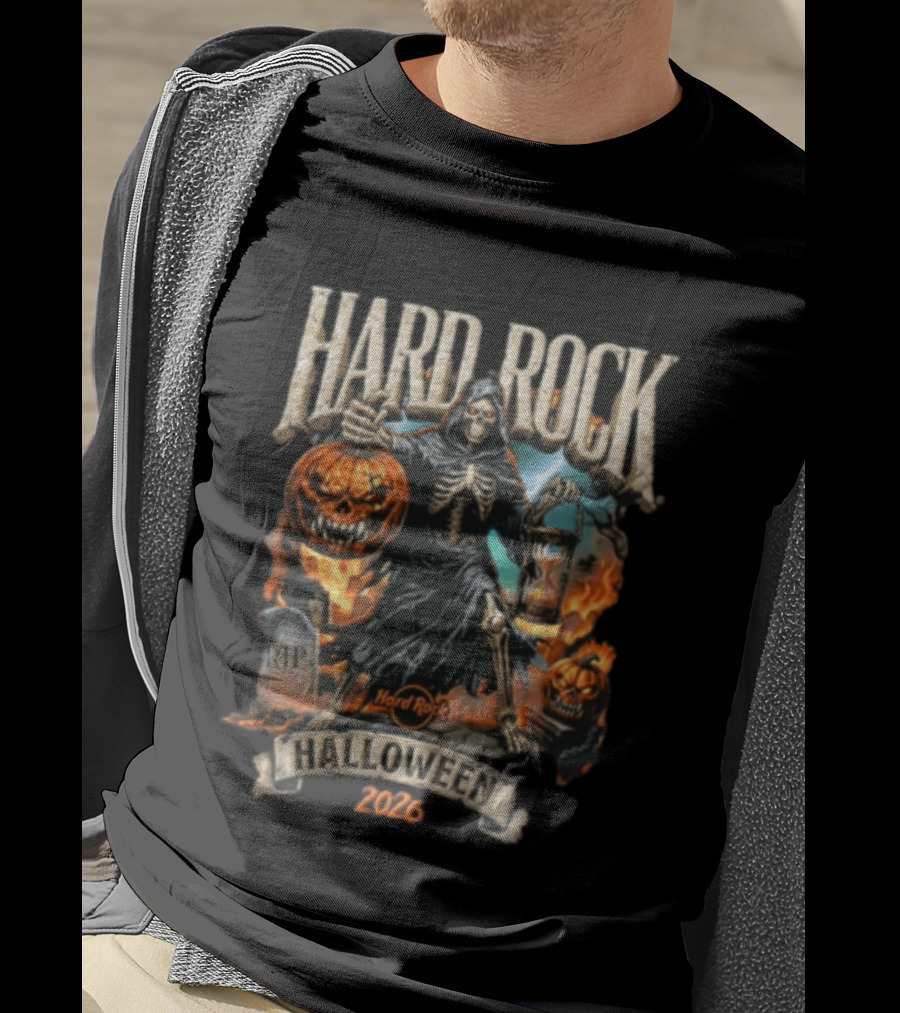 Hard Rock Halloween 2026 Skeleton Grim Reaper Pumpkin Hourglass T-Shirt