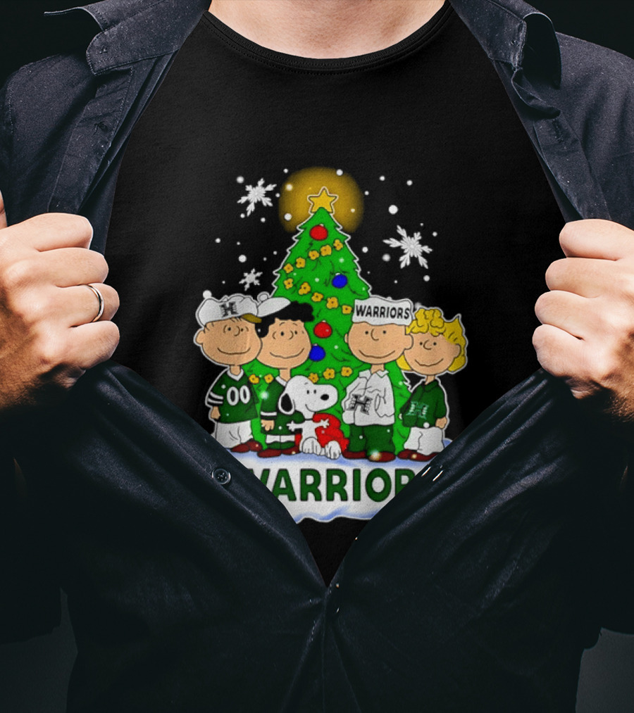 Peanuts Characters Hawaii Warriors Christmas Tree Snoopy Charlie Brown Holiday Snowflakes T-Shirt