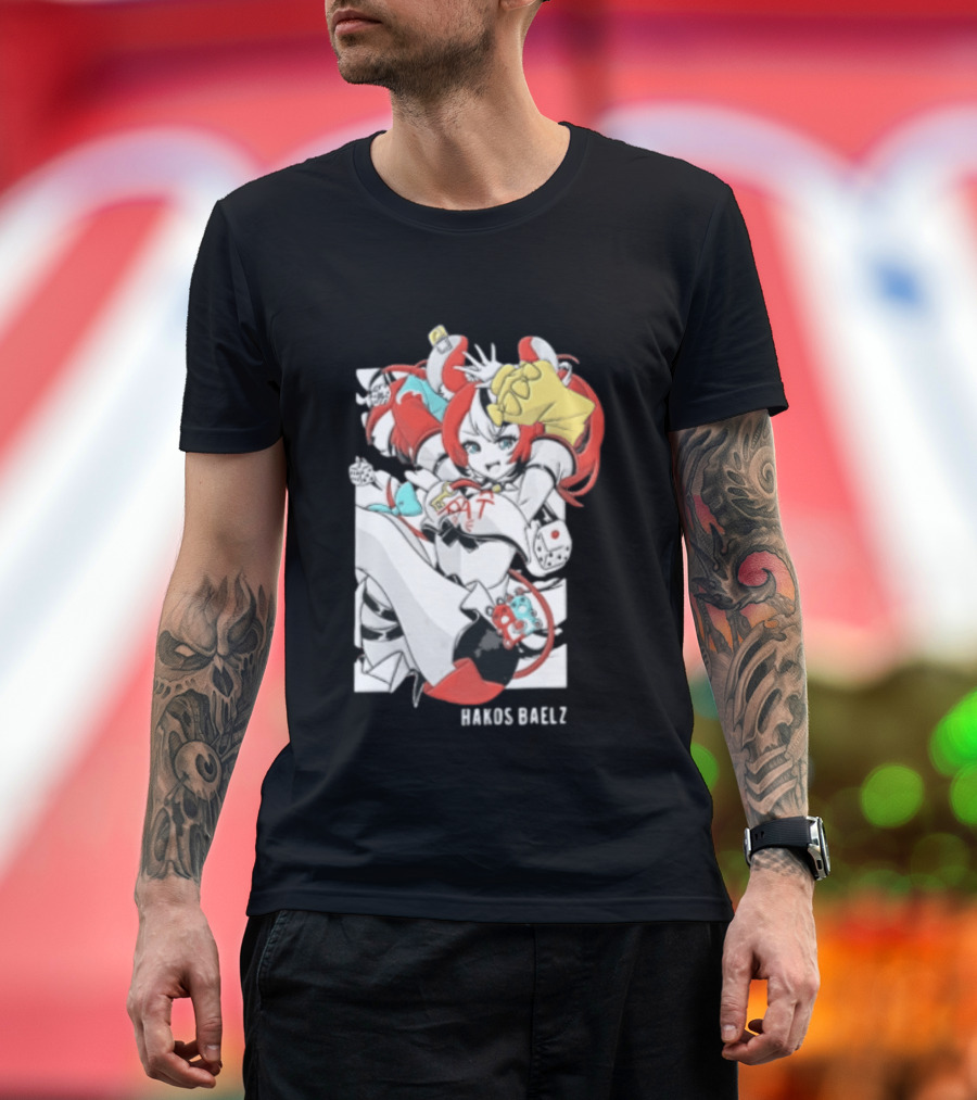 Hololive Hakos Baelz Anime Girl Red Hair Dice Playful Jumping T-Shirt