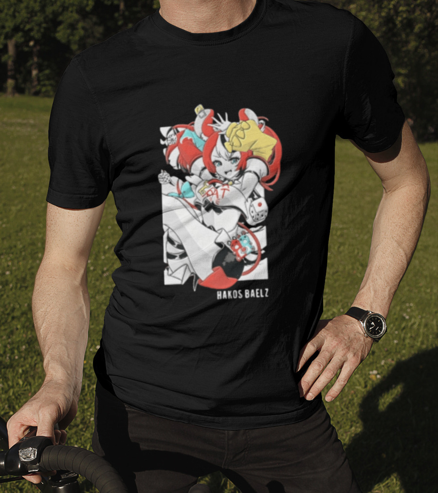 Hololive Hakos Baelz Anime Girl Red Hair Dice Playful Jumping T-Shirt