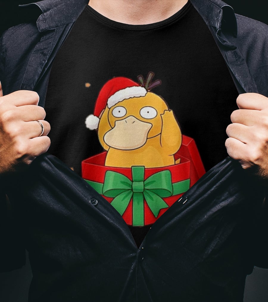 Psyduck Christmas Gift Box Wearing Santa Hat Pokemon T-Shirt