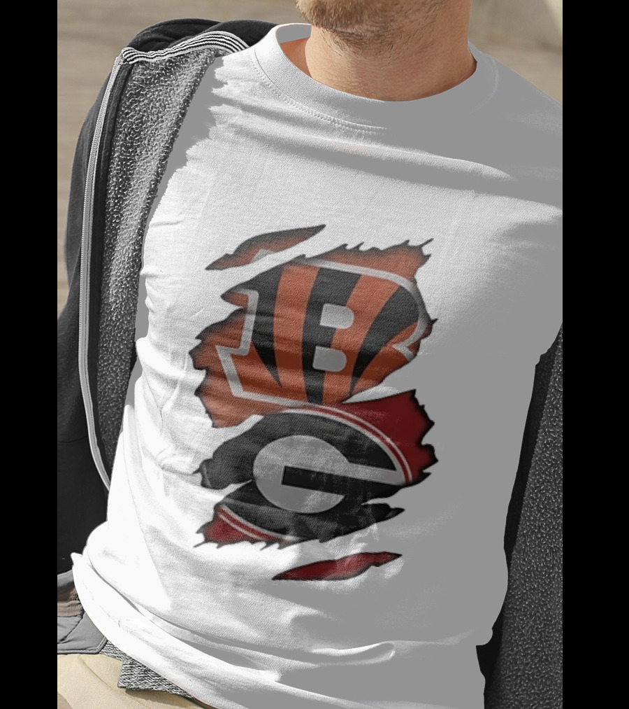Cincinnati Bengals Georgia Bulldogs NCAA Torn Logos T-Shirt