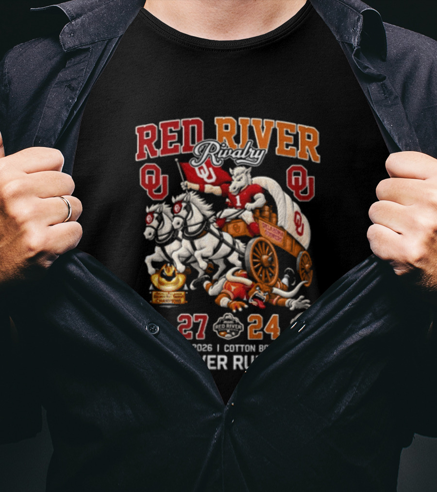 Red River Rivalry Oklahoma 27 Texas 24 Victory October 10 2026 Cotton Bowl Stadium T-Shirt