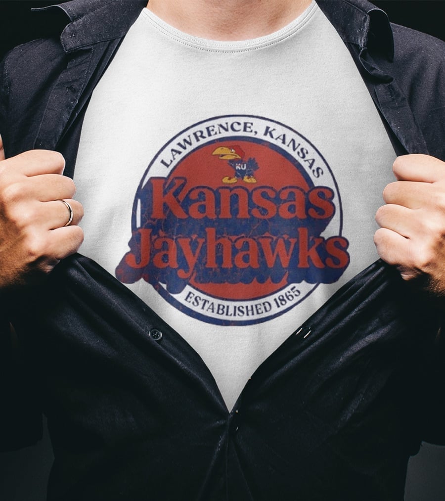 Lawrence Kansas Jayhawks KU Established 1865 Distressed T-Shirt