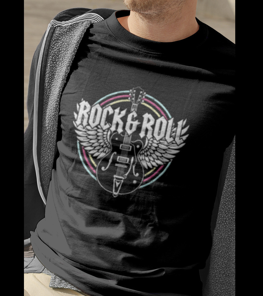 Rock And Roll Electric Guitar Wings Vibrant Circle T-Shirt