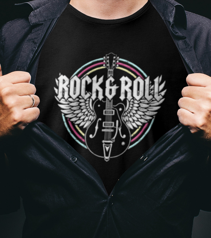 Rock And Roll Electric Guitar Wings Vibrant Circle T-Shirt