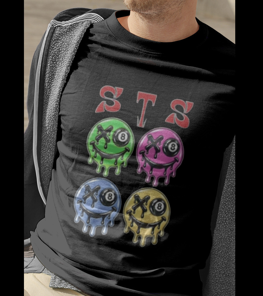 STS Four Melting Smiley Faces Eight Ball Eyes T-Shirt