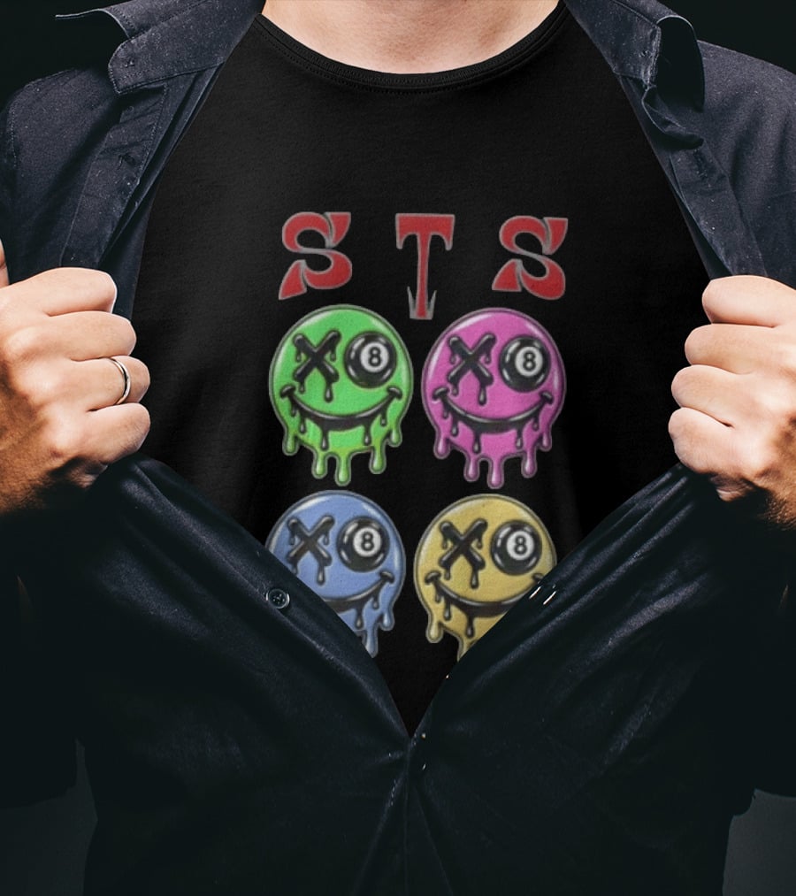 STS Four Melting Smiley Faces Eight Ball Eyes T-Shirt