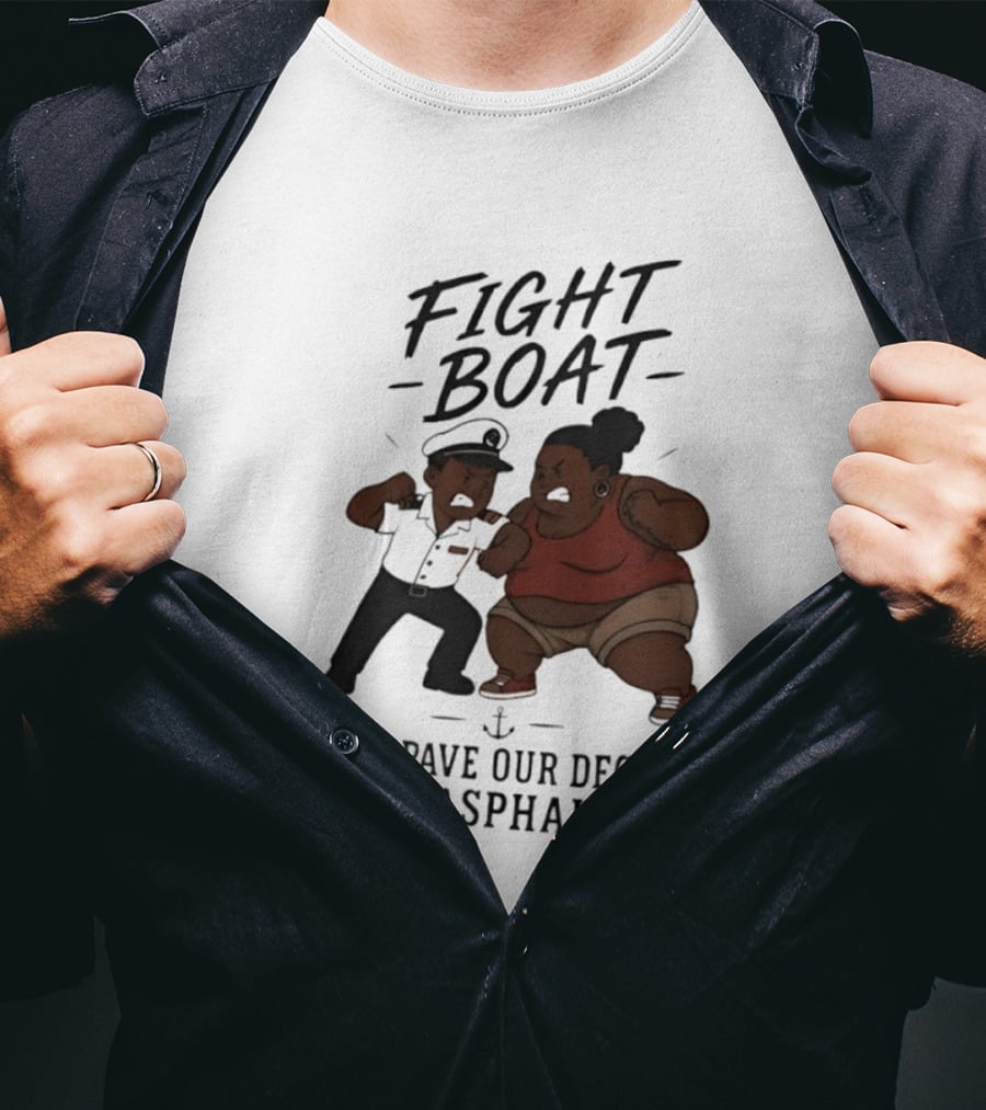 Fight Boat We Pave Our Decks In Asphalt Cartoon Nautical Battle T-Shirt
