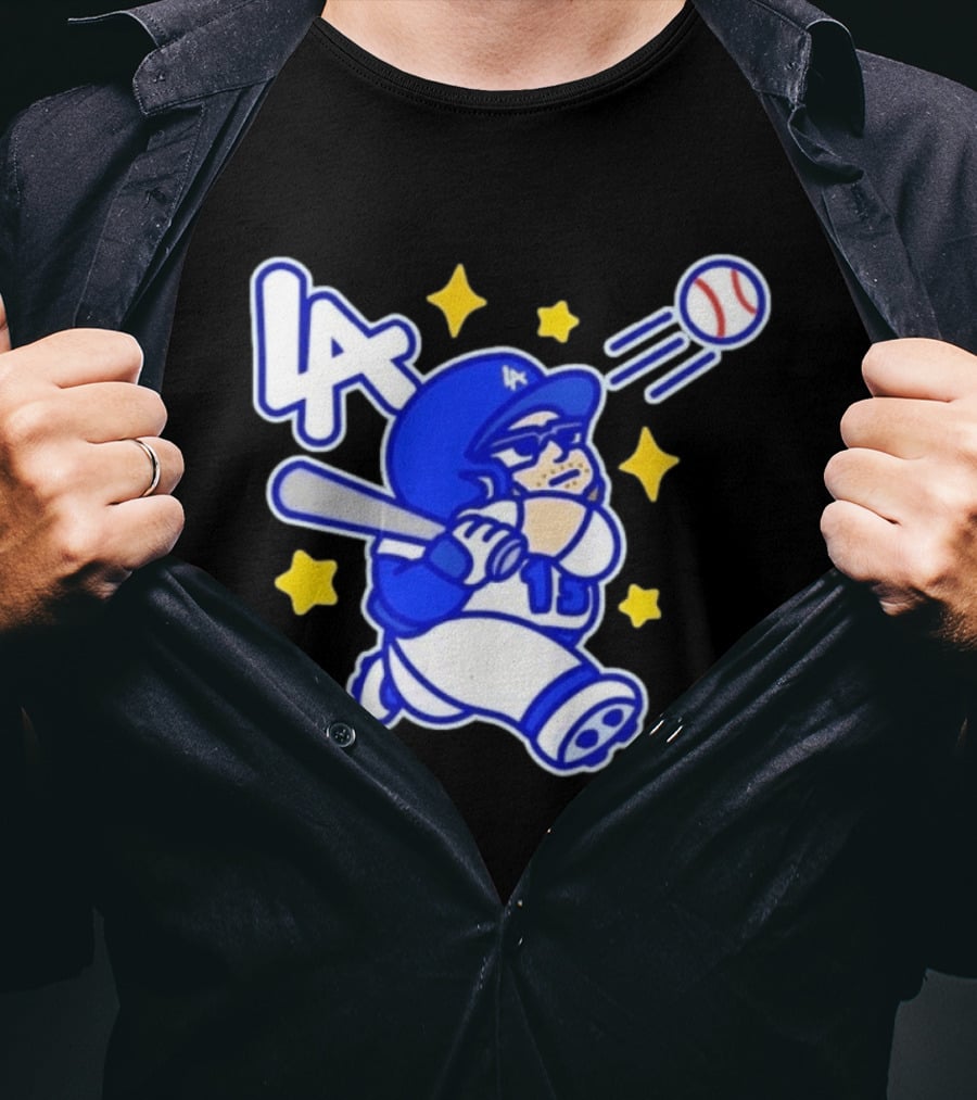 LA Dodgers No 15 Cartoon Player Baseball T-Shirt
