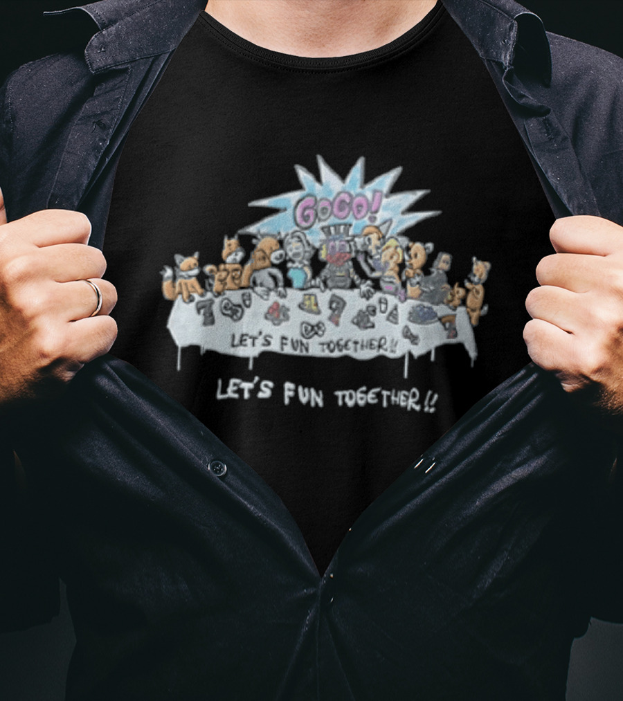 Let's Fun Together Cartoon Animals G Go At Table T-Shirt