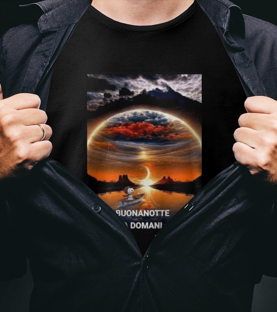 Snoopy Buonanotte A Domani Sunset Reflection T-Shirt