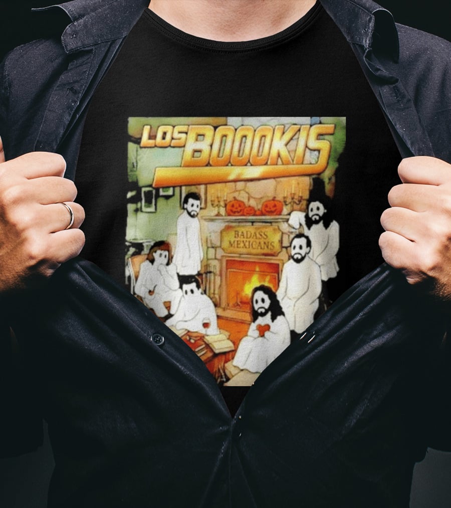 Los Boookis Badass Mexicans Marco Antonio Solis Halloween Fireplace Scene T-Shirt