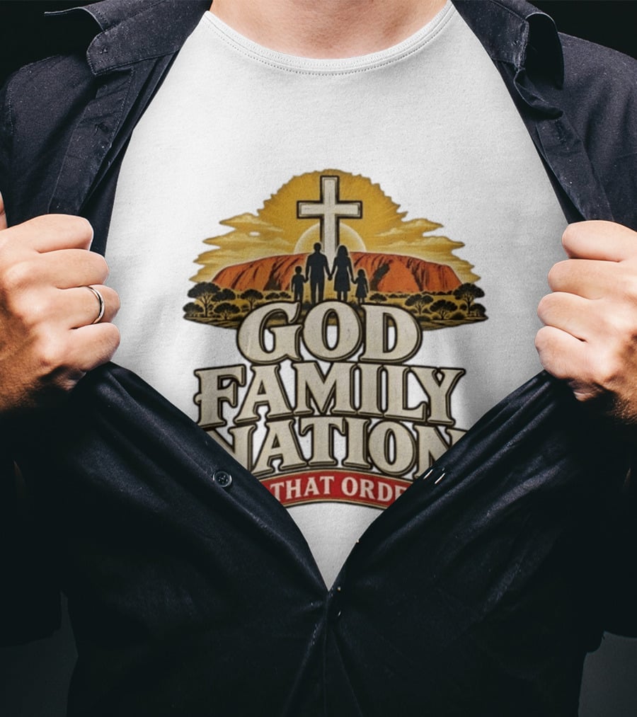 God Family Nation In That Order Cross Sunset Family T-Shirt