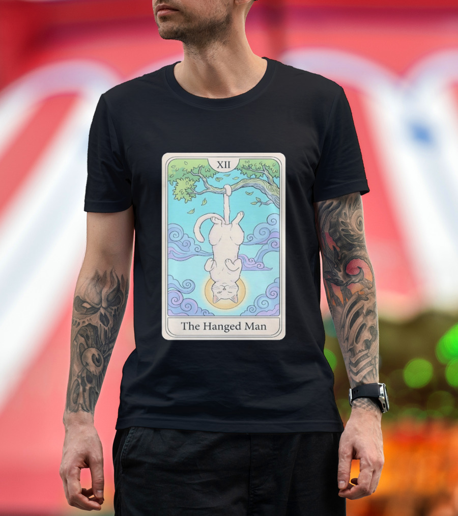 The Hanged Man Tarot Card XII With Cat And Tree T-Shirt