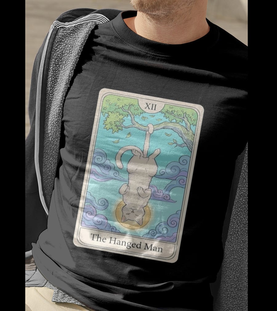 The Hanged Man Tarot Card XII With Cat And Tree T-Shirt