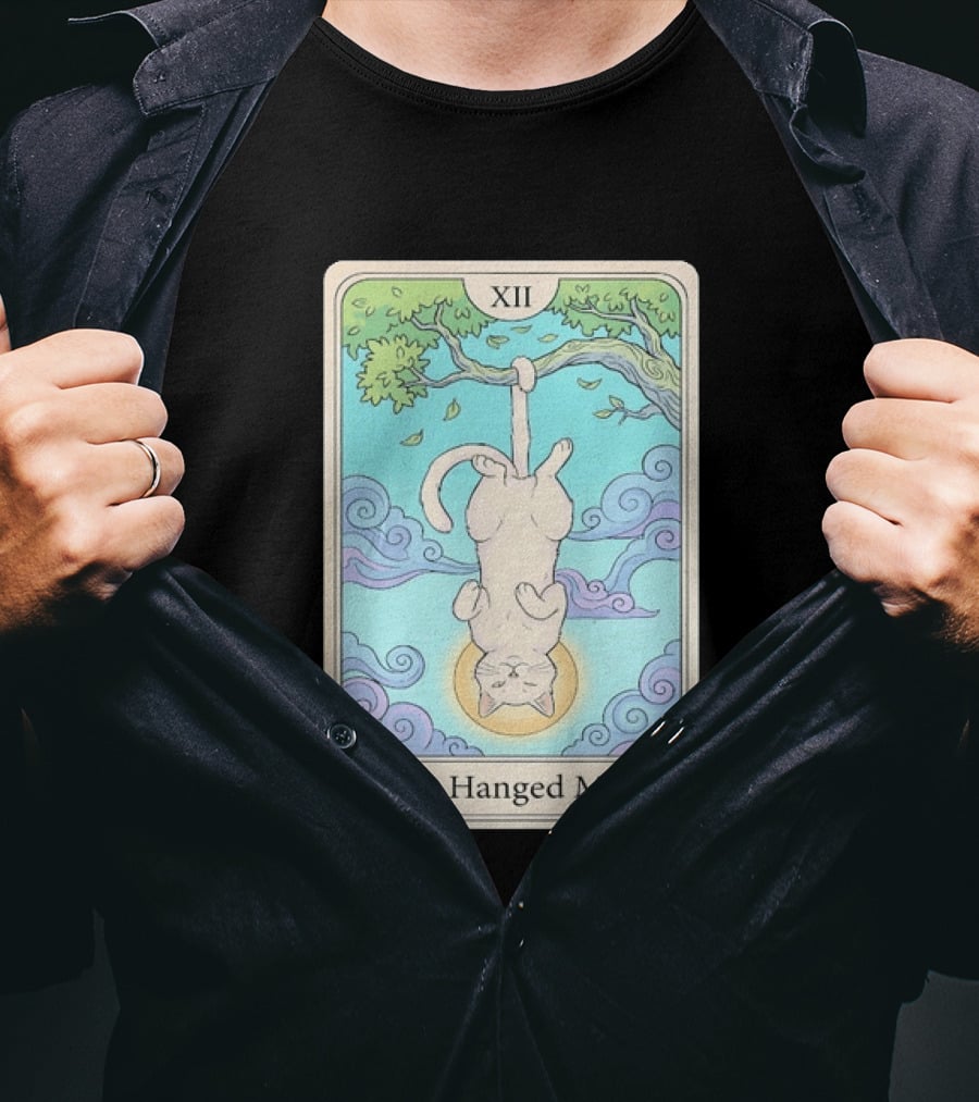 The Hanged Man Tarot Card XII With Cat And Tree T-Shirt