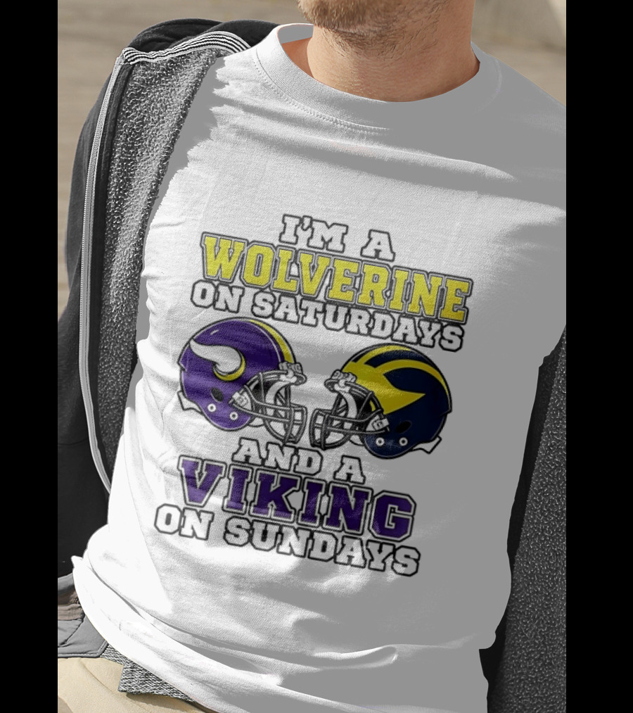 I'm A Wolverine On Saturdays And A Viking On Sundays Helmet T-Shirt