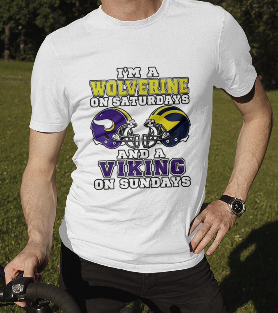 I'm A Wolverine On Saturdays And A Viking On Sundays Helmet T-Shirt