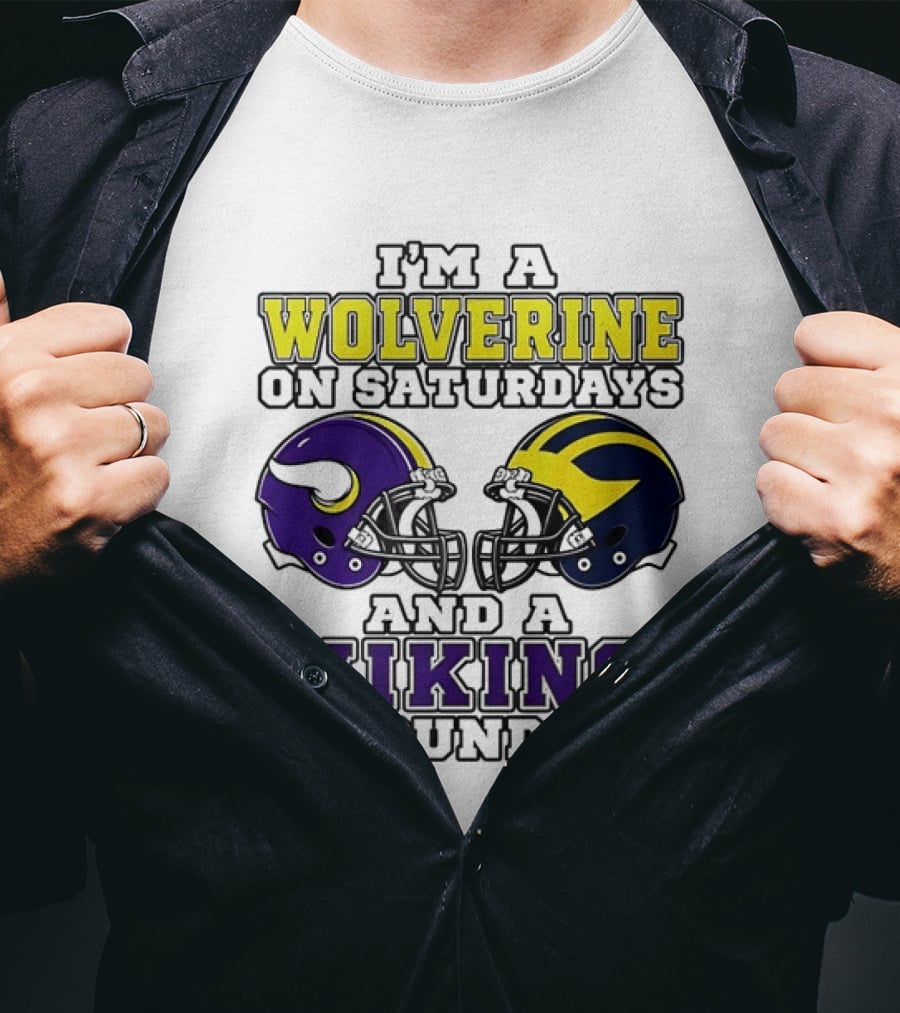 I'm A Wolverine On Saturdays And A Viking On Sundays Helmet T-Shirt