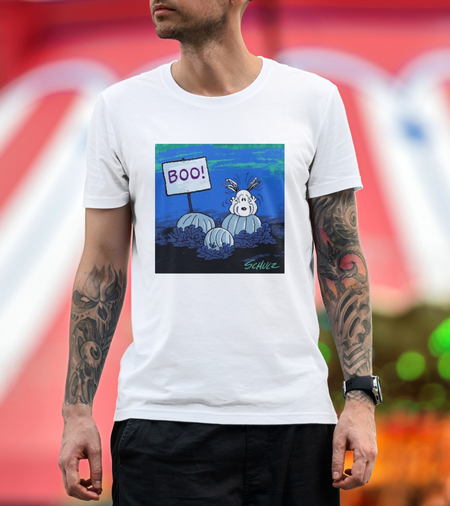 BOO Snoopy Pumpkin Patch Season Halloween Scene By Schulz T-Shirt