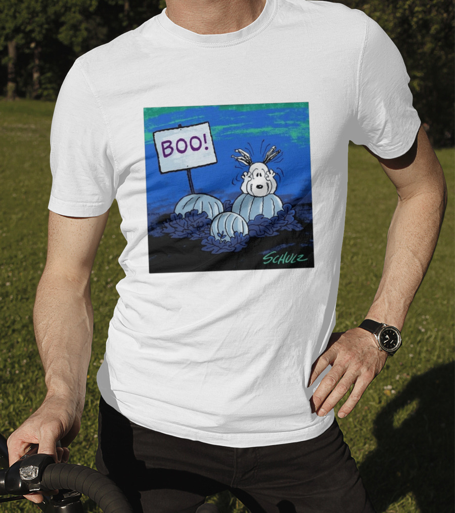 BOO Snoopy Pumpkin Patch Season Halloween Scene By Schulz T-Shirt
