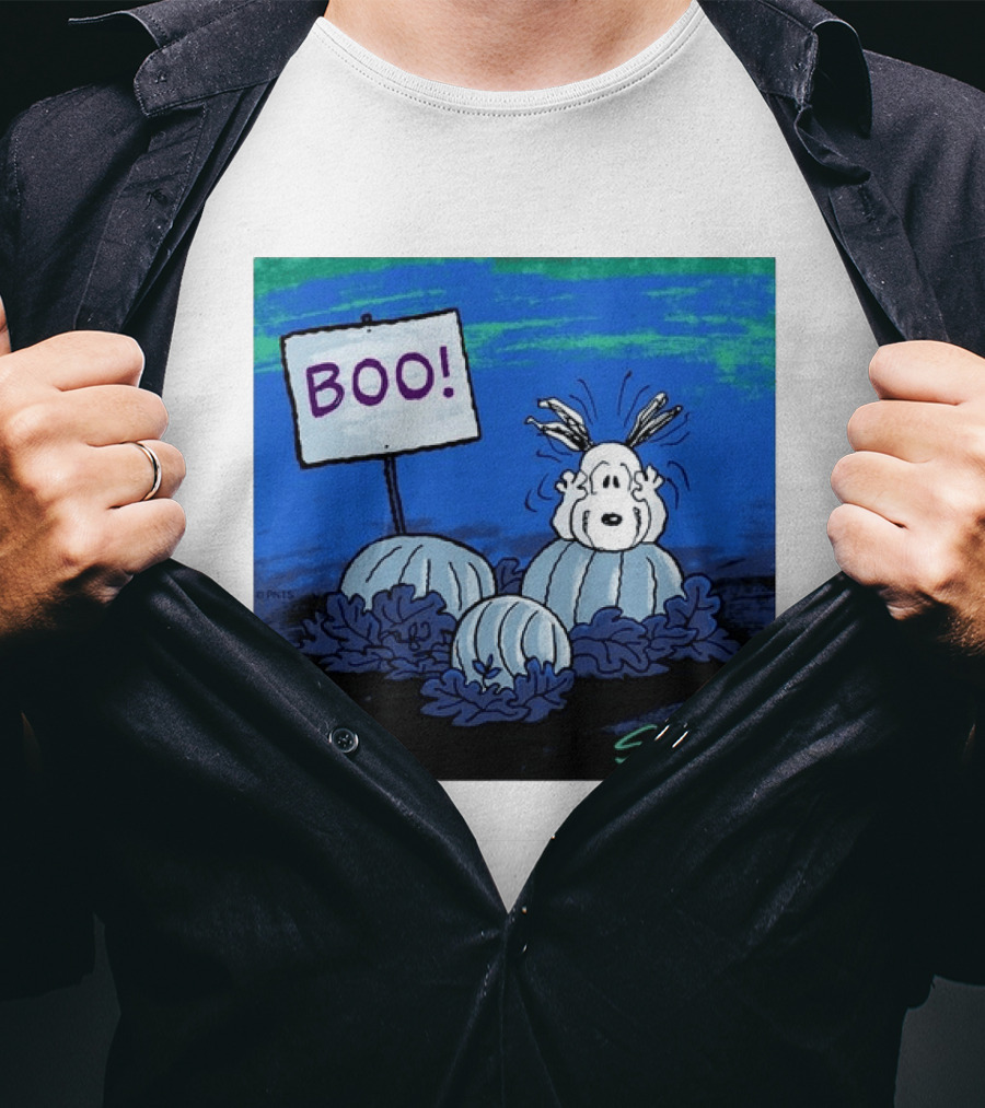BOO Snoopy Pumpkin Patch Season Halloween Scene By Schulz T-Shirt