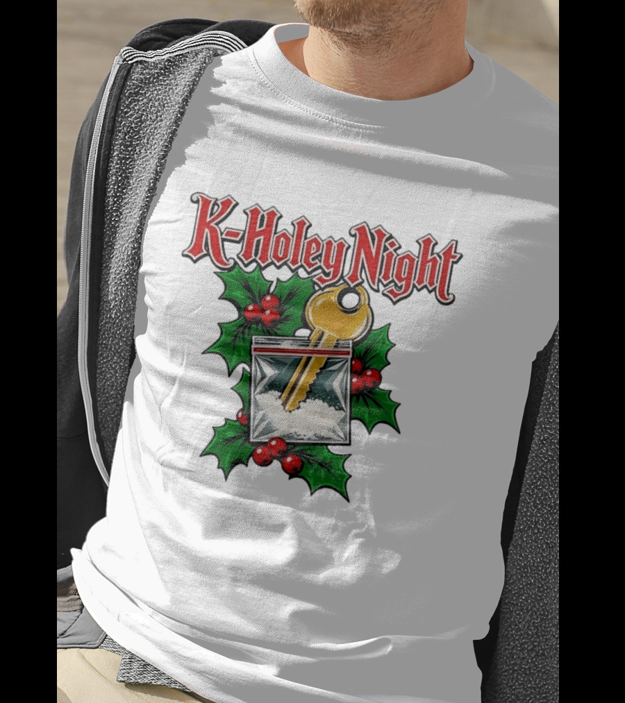 K Holey Night Christmas Holiday Festive Gold Key Holly Berries T-Shirt