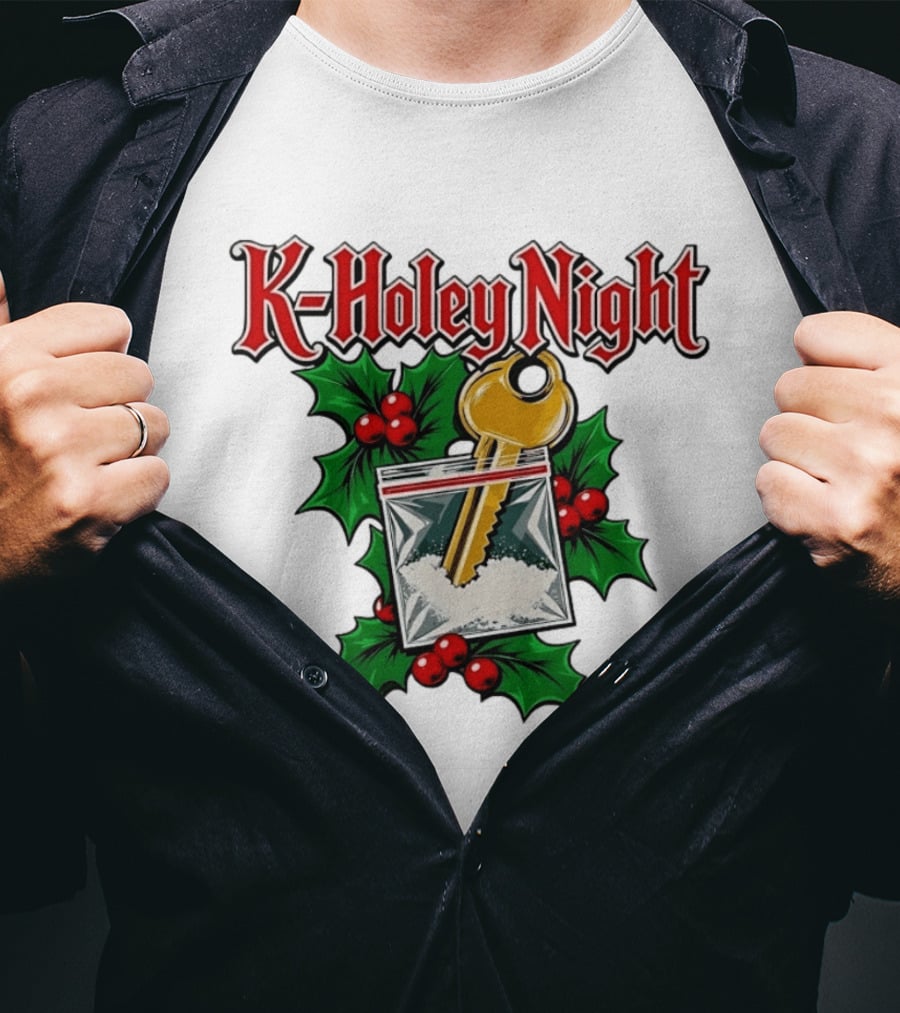 K Holey Night Christmas Holiday Festive Gold Key Holly Berries T-Shirt