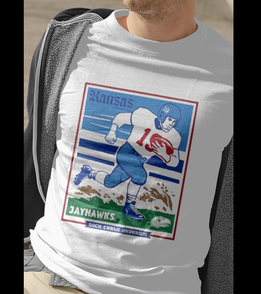 Kansas Jayhawks Rock Chalk Jayhawk Football Player 1950s T-Shirt