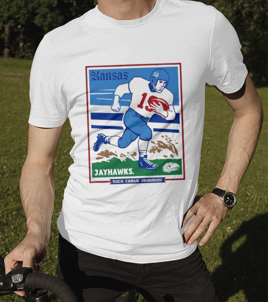 Kansas Jayhawks Rock Chalk Jayhawk Football Player 1950s T-Shirt