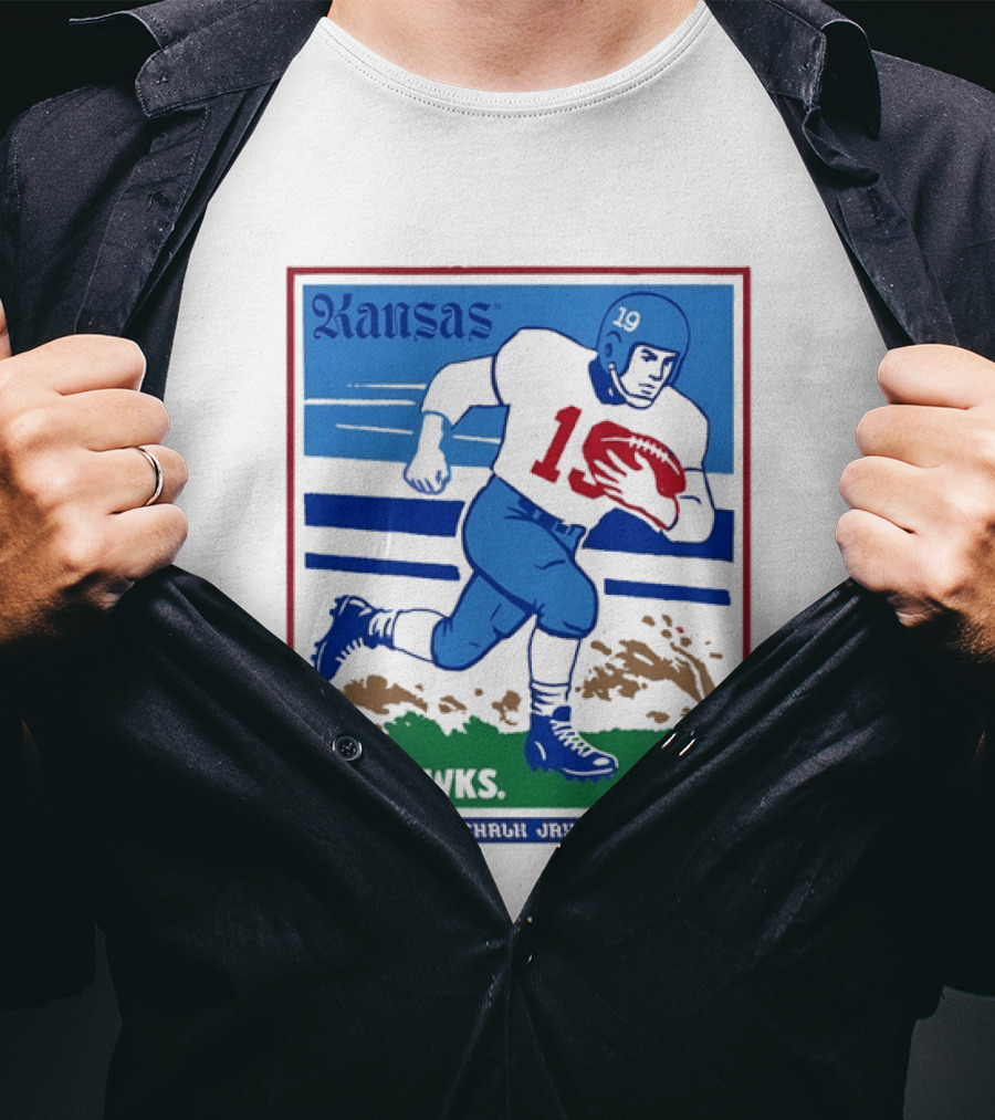 Kansas Jayhawks Rock Chalk Jayhawk Football Player 1950s T-Shirt