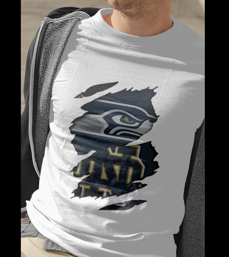 Seattle Seahawks Notre Dame Fighting Irish Ripped Effect NCAA Logos T-Shirt