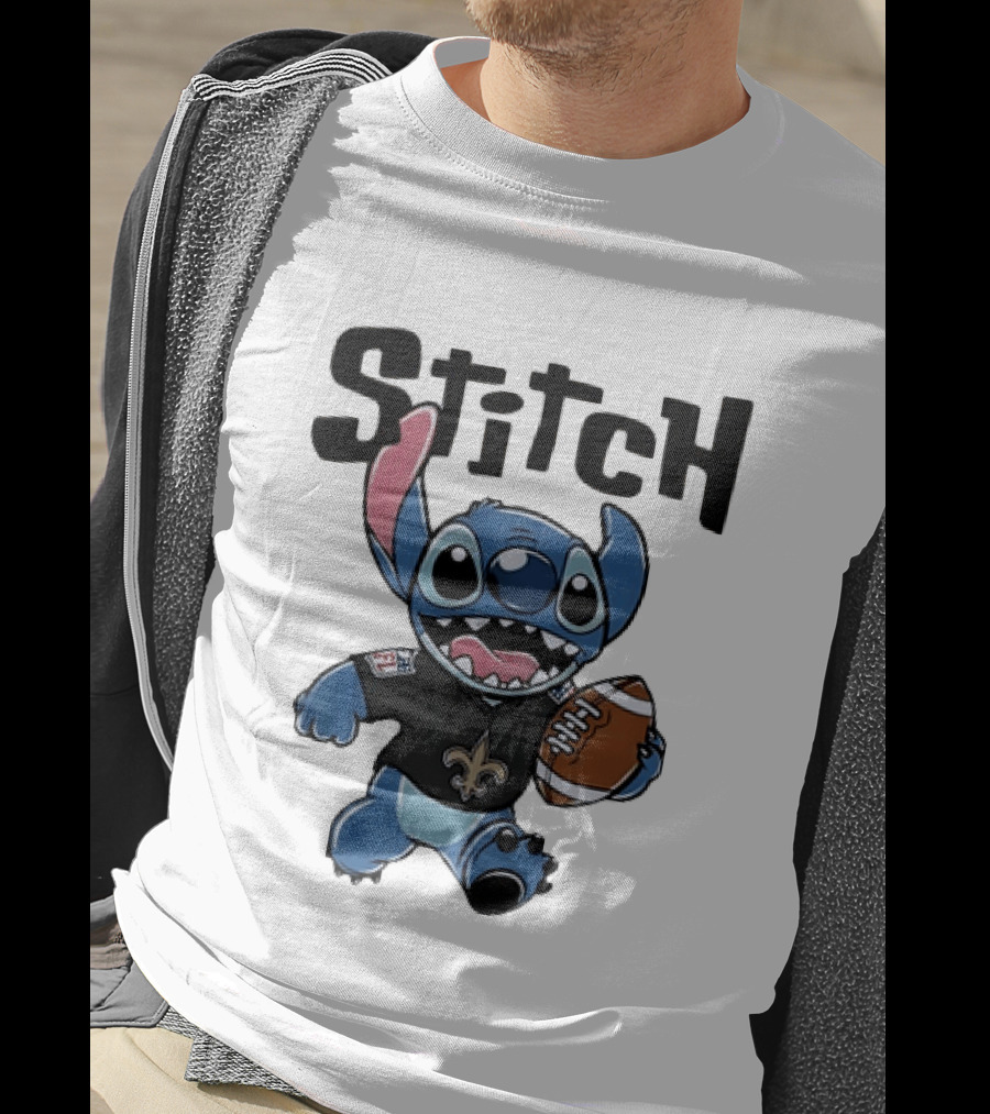 Stitch Carrying Football New Orleans Saints Disney T-Shirt