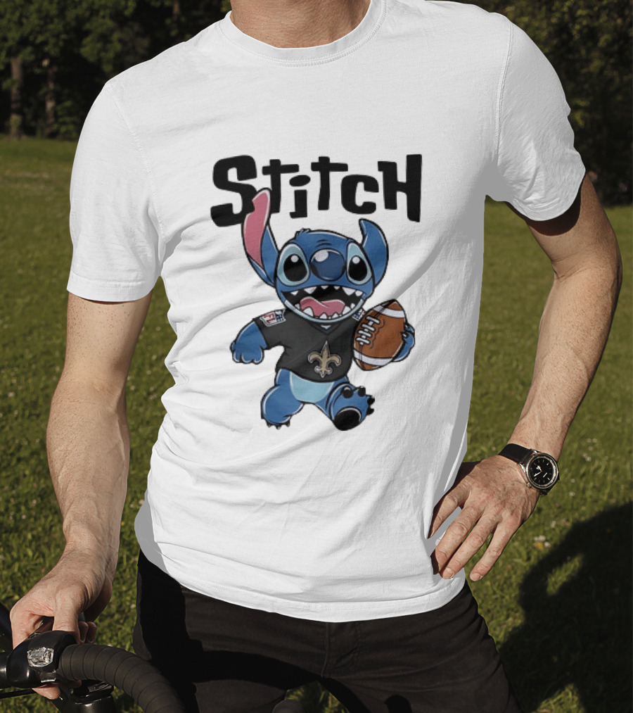 Stitch Carrying Football New Orleans Saints Disney T-Shirt