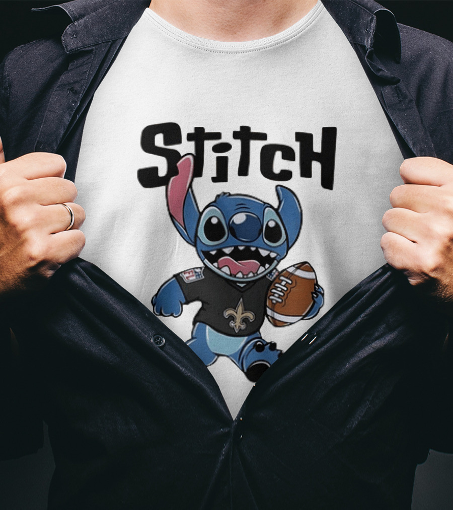 Stitch Carrying Football New Orleans Saints Disney T-Shirt