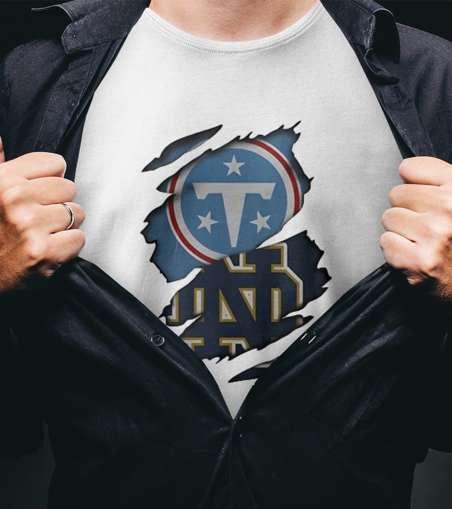 Tennessee Titans Notre Dame Fighting Irish Ripped NCAA Football Collaboration T-Shirt