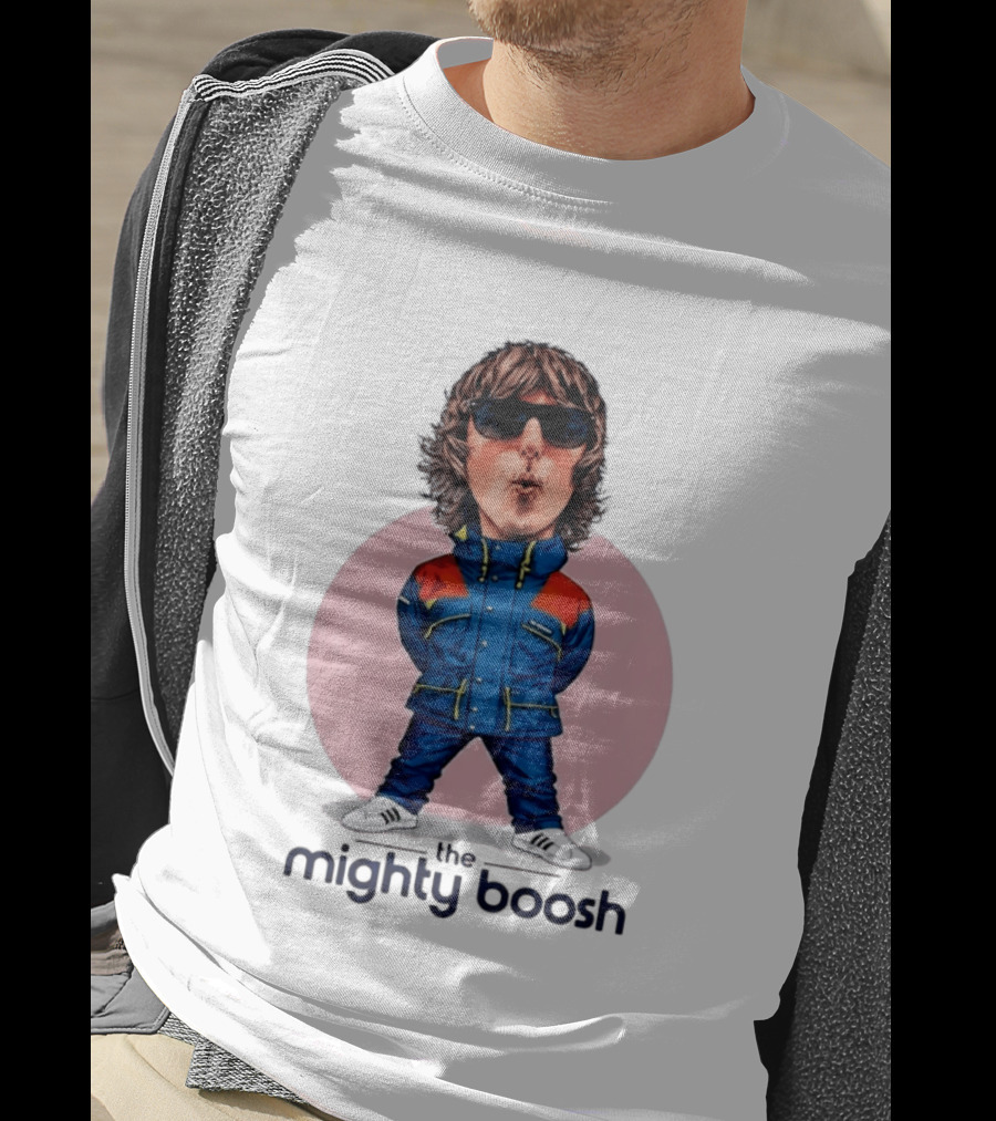 The Mighty Boosh Noel Fielding Caricature In Sunglasses And Blue Jacket T-Shirt