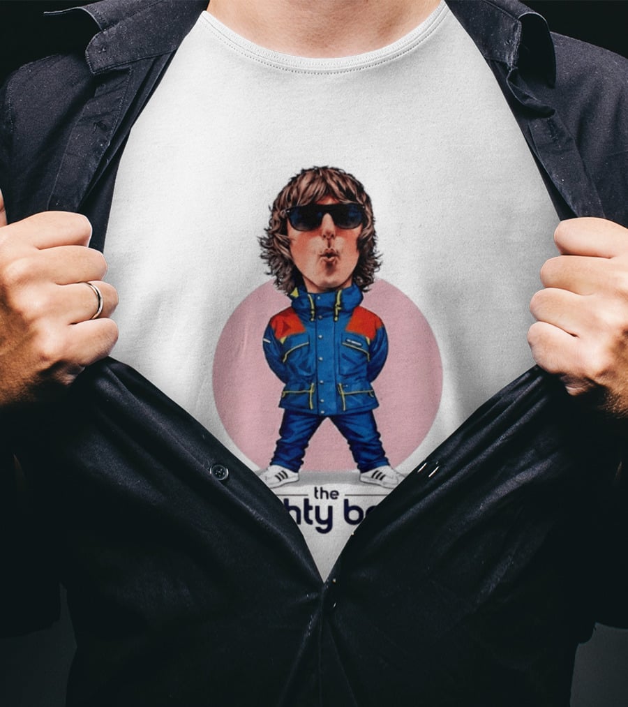 The Mighty Boosh Noel Fielding Caricature In Sunglasses And Blue Jacket T-Shirt