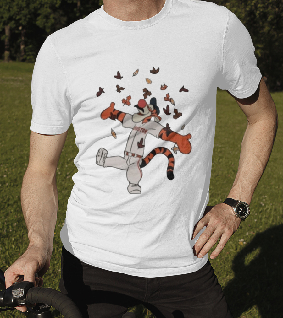Tigger Boston Baseball Disney Winnie The Pooh Autumn Leaves T-Shirt
