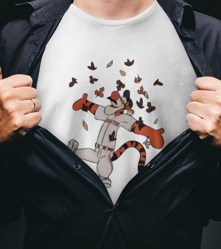 Tigger Boston Baseball Disney Winnie The Pooh Autumn Leaves T-Shirt