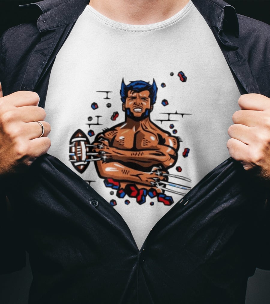 Wolverine Football Player With Adamantium Claws Holding Football T-Shirt